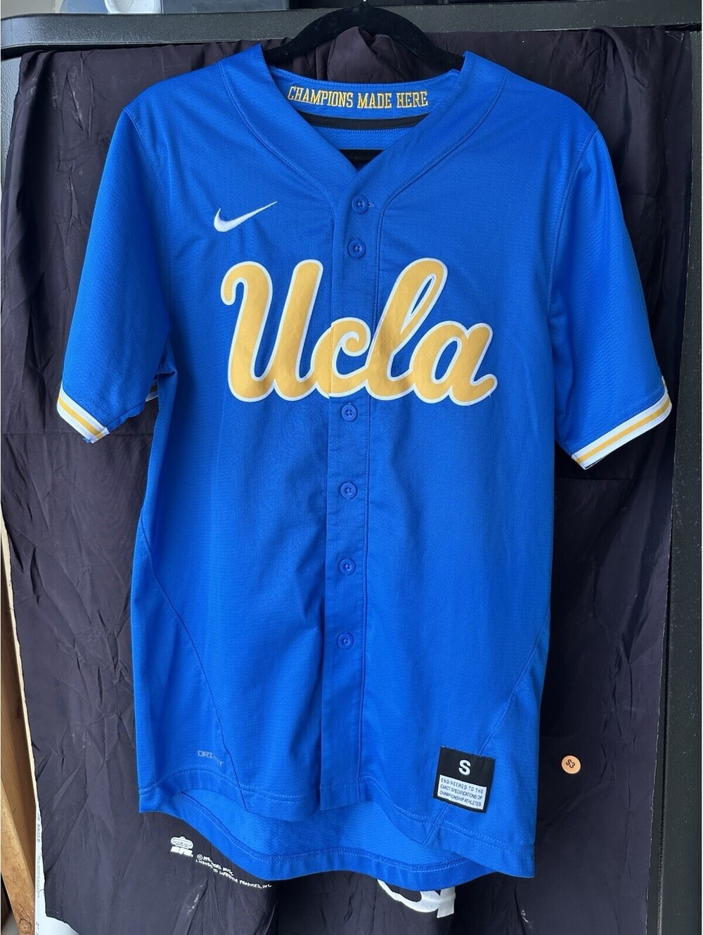 UCLA Full Button White Baseball Jersey - NIKE Adult Small